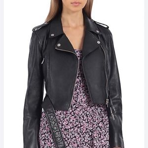 Avec Les Filles genuine leather cropped biker jacket